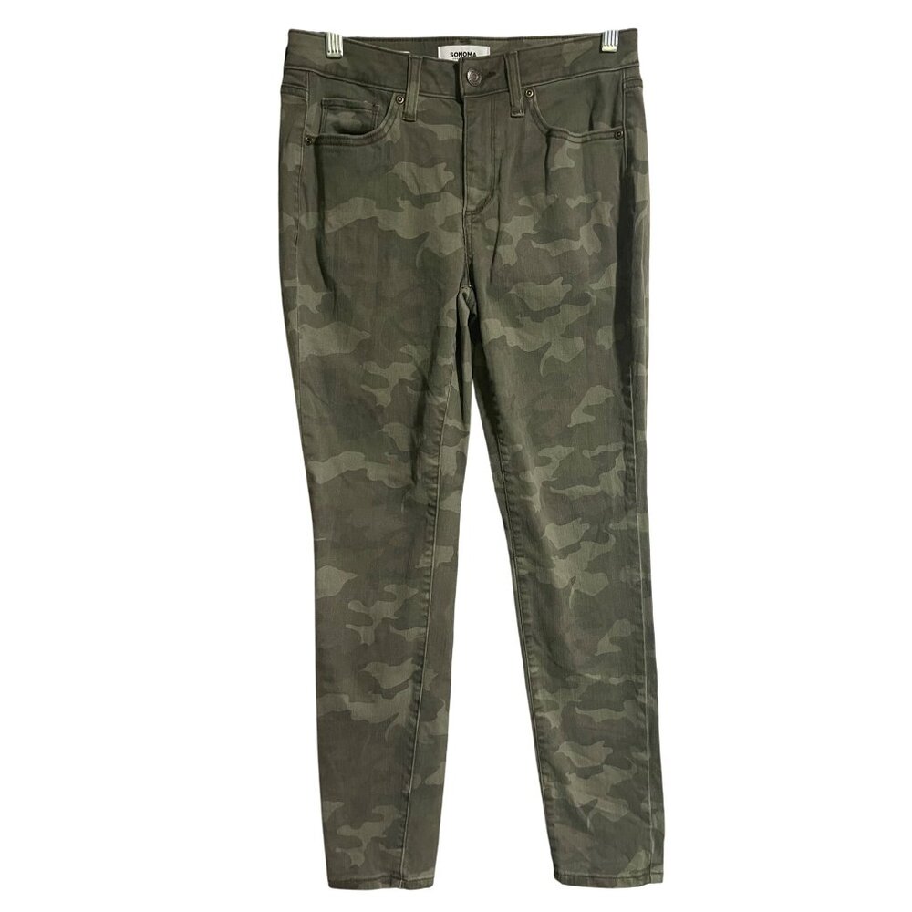 Sonoma Green Camouflage Curvy Skinny Lightweight Stretch Denim Womens Size 6
